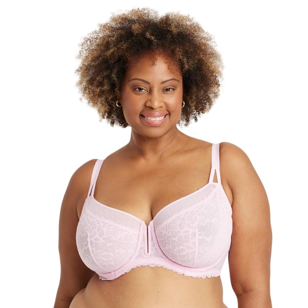Auden Women's Pink Floral Lace Unlined Balconette Underwire Bra Size 44DD
